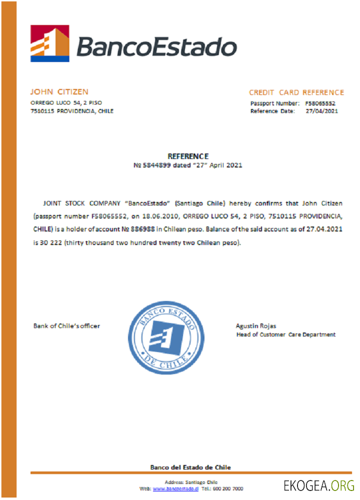 Chili , Banco del Estado , reference